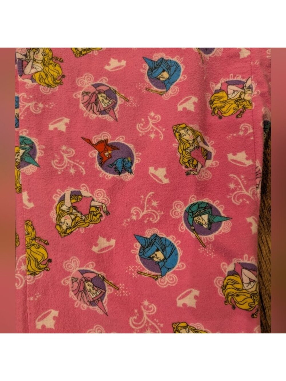 Vintage Disney Sleeping Beauty Fairy Godmother Pink Flannel Pajama Pants Sz M/L - Picture 2 of 3